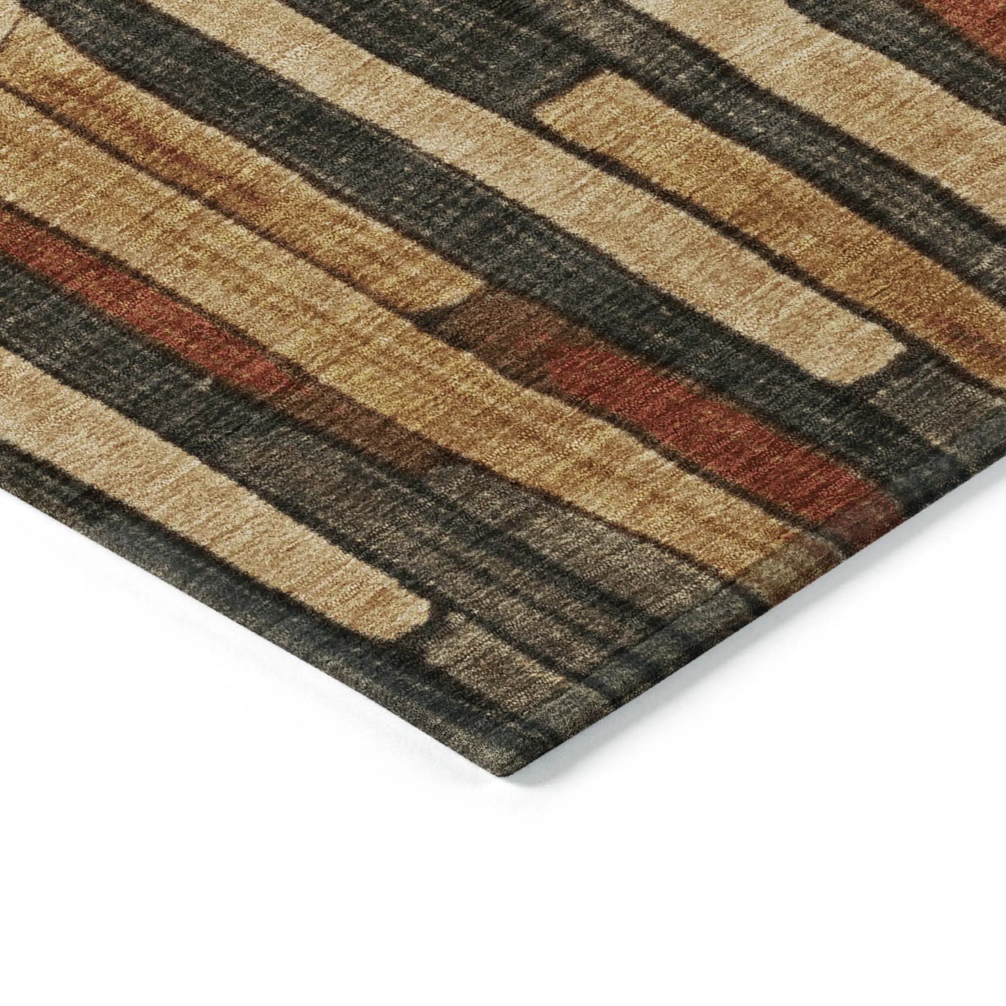 5' X 8' Coffee And Brown Striped Washable Indoor Outdoor Area Rug