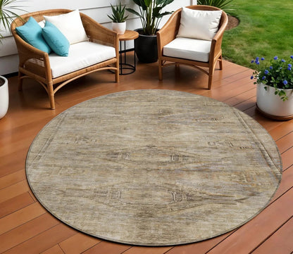 8' Brown And Taupe Round Aztec Washable Indoor Outdoor Area Rug