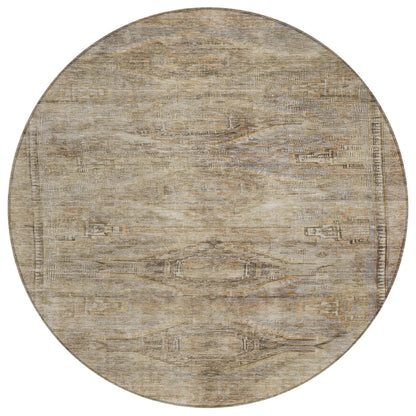 8' Brown And Taupe Round Aztec Washable Indoor Outdoor Area Rug