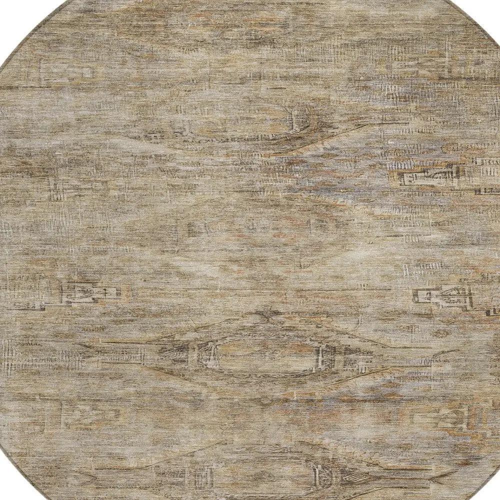 8' Brown And Taupe Round Aztec Washable Indoor Outdoor Area Rug