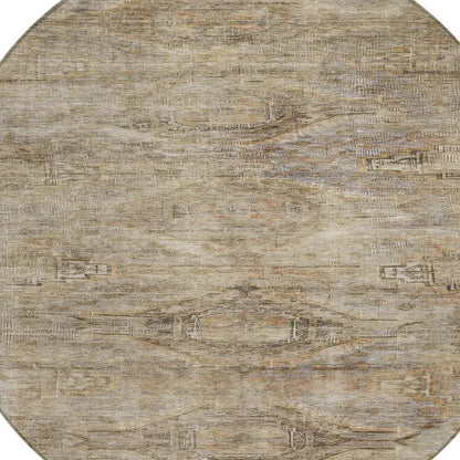 8' Brown And Taupe Round Aztec Washable Indoor Outdoor Area Rug
