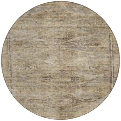 8' Brown And Taupe Round Aztec Washable Indoor Outdoor Area Rug