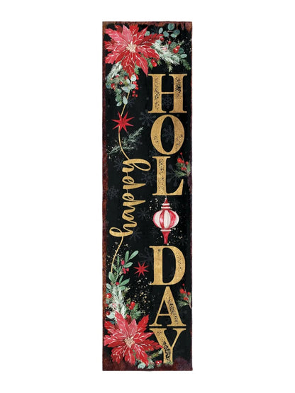 36" Black Gold Green And Red Solid Wood Happy Holidays Christmas Poinsettia Porch Sign
