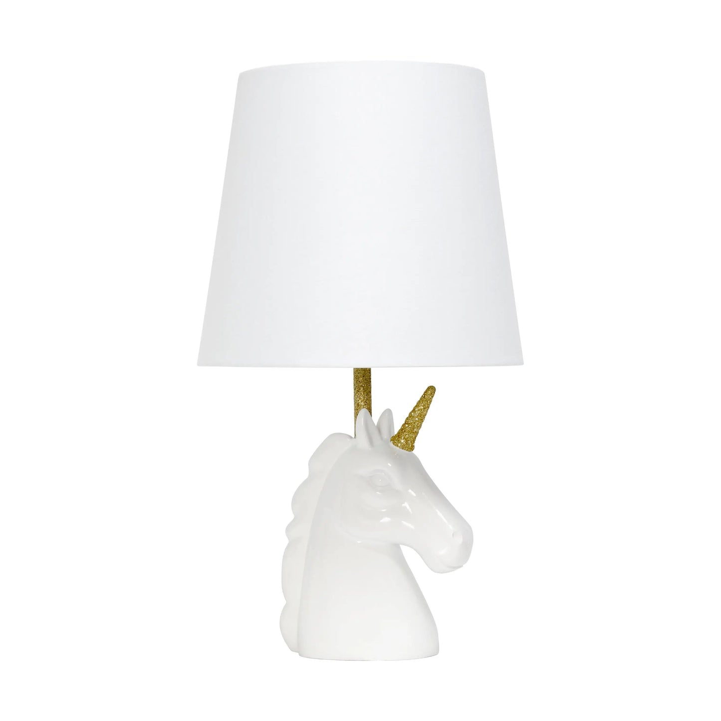 16" White And Gold Novelty Table Lamp With White Drum Shade