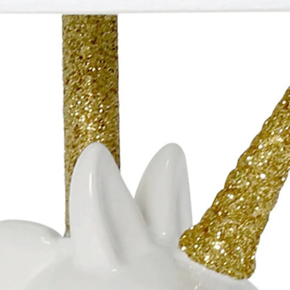 16" White And Gold Novelty Table Lamp With White Drum Shade