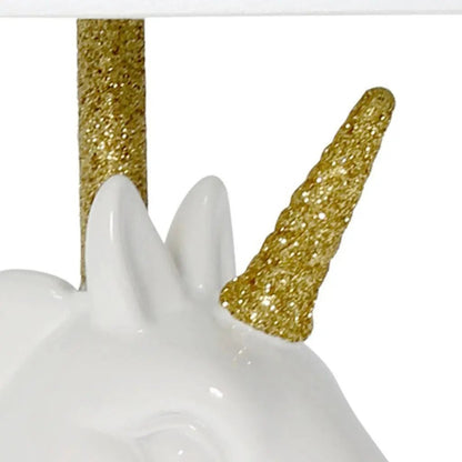 16" White And Gold Novelty Table Lamp With White Drum Shade