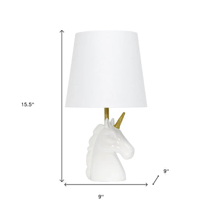 16" White And Gold Novelty Table Lamp With White Drum Shade