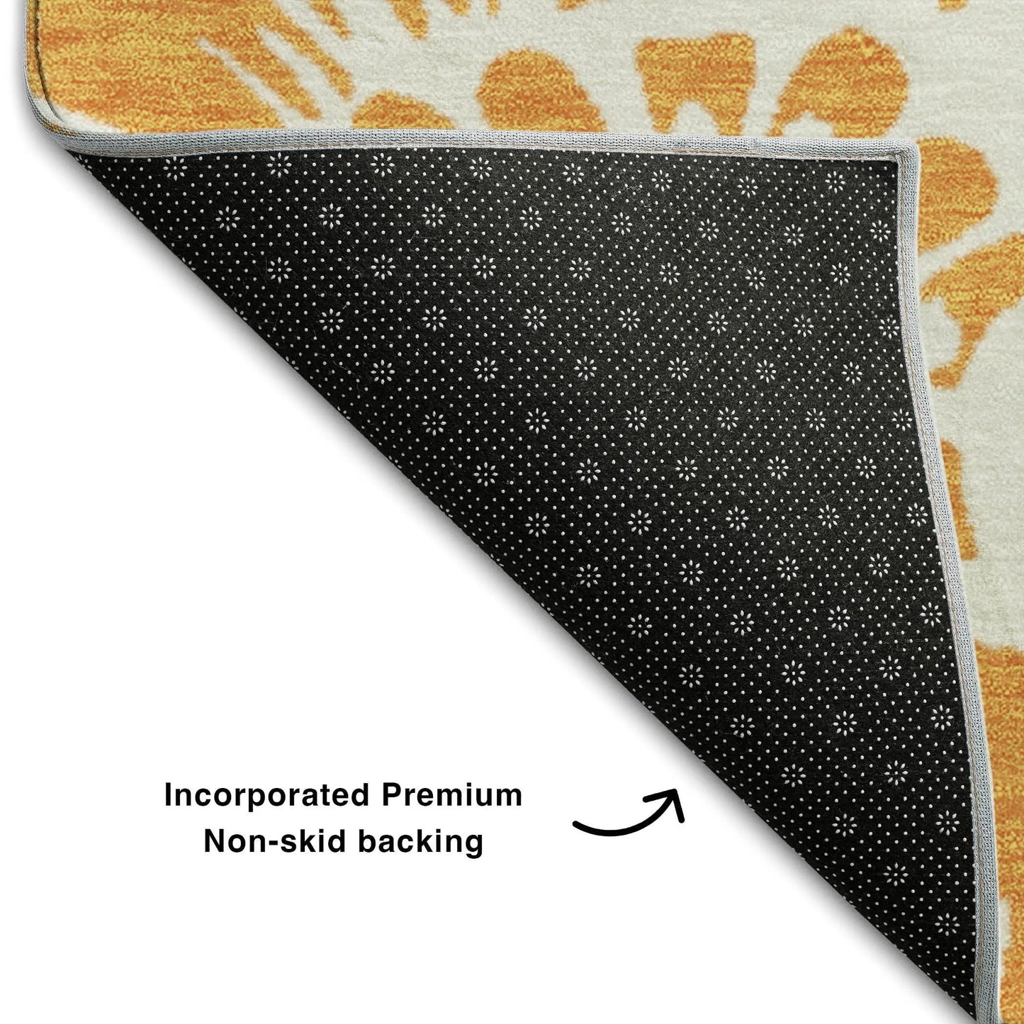 8' Orange And Ivory Floral Washable Round Rug With UV Protection