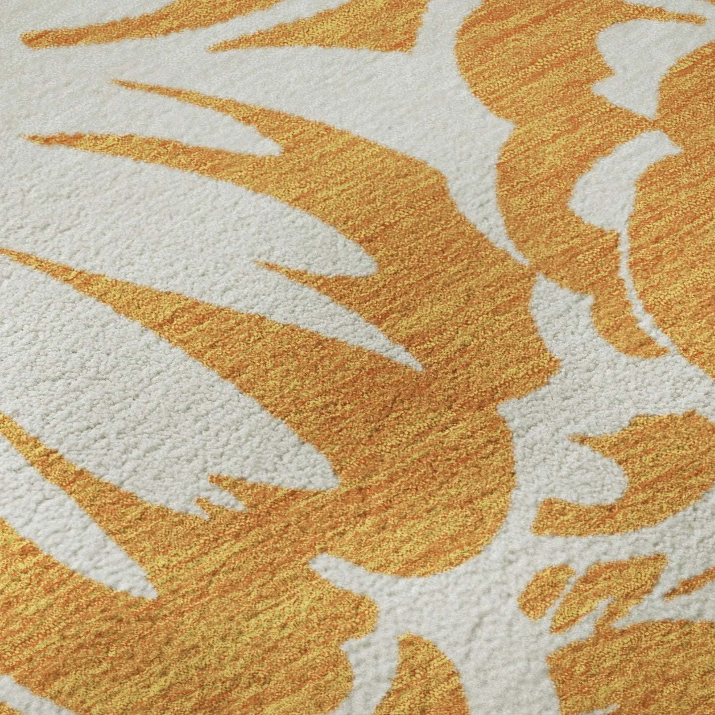 8' Orange And Ivory Floral Washable Round Rug With UV Protection