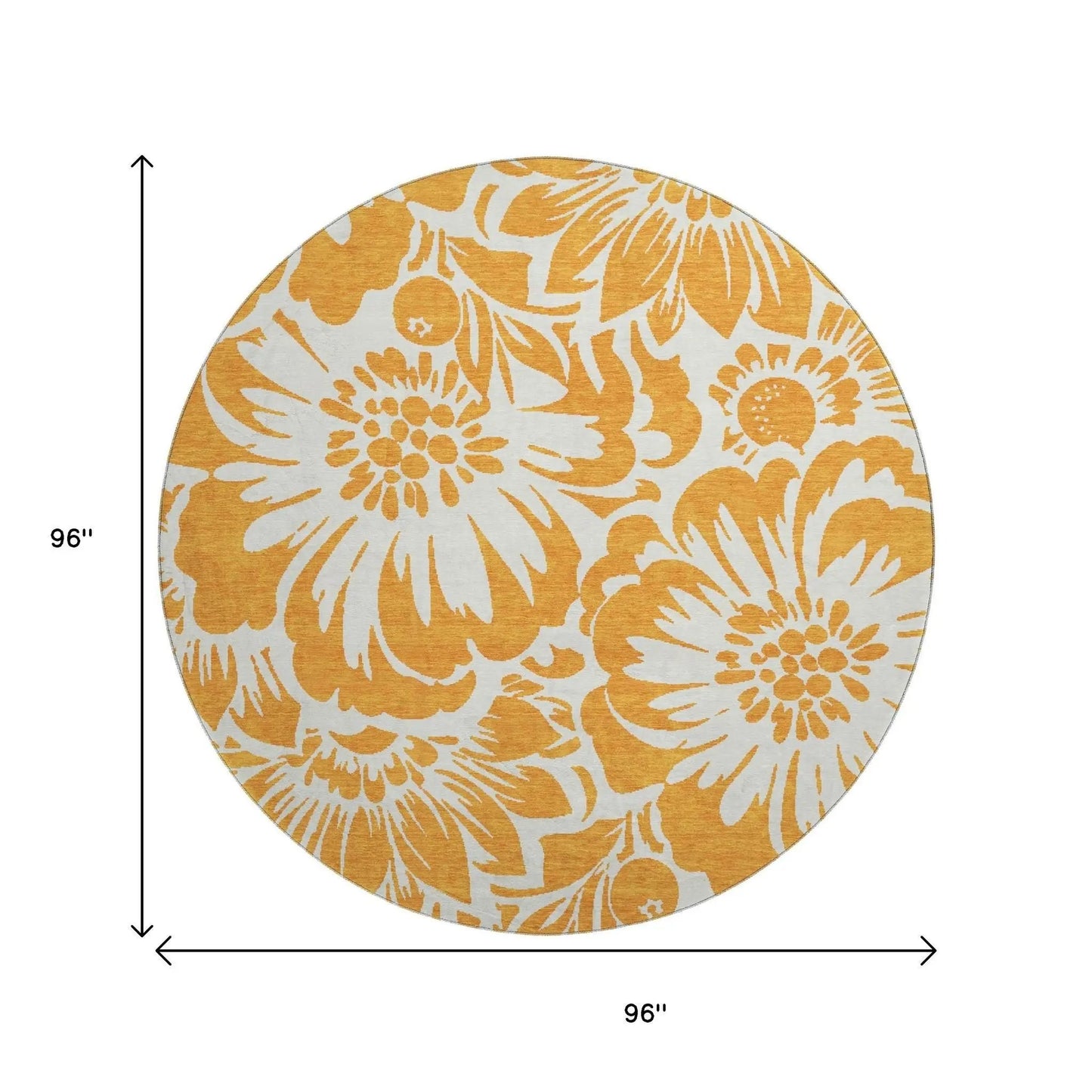 8' Orange And Ivory Floral Washable Round Rug With UV Protection