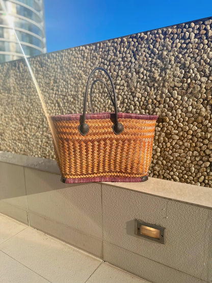 Orange Brown Natural Straw Bag