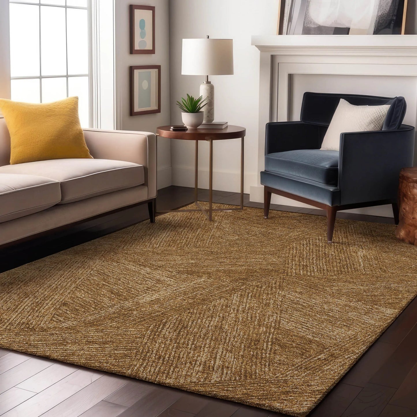 5' X 8' Gold And Beige Abstract Washable Area Rug With UV Protection
