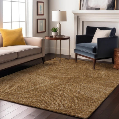 5' X 8' Gold And Beige Abstract Washable Area Rug With UV Protection