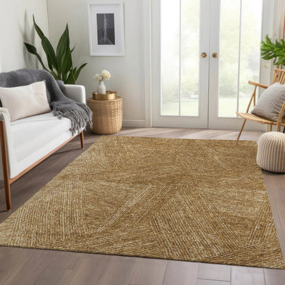 5' X 8' Gold And Beige Abstract Washable Area Rug With UV Protection
