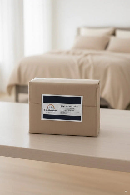 Four Piece Light Brown Cotton Queen Sheet Set