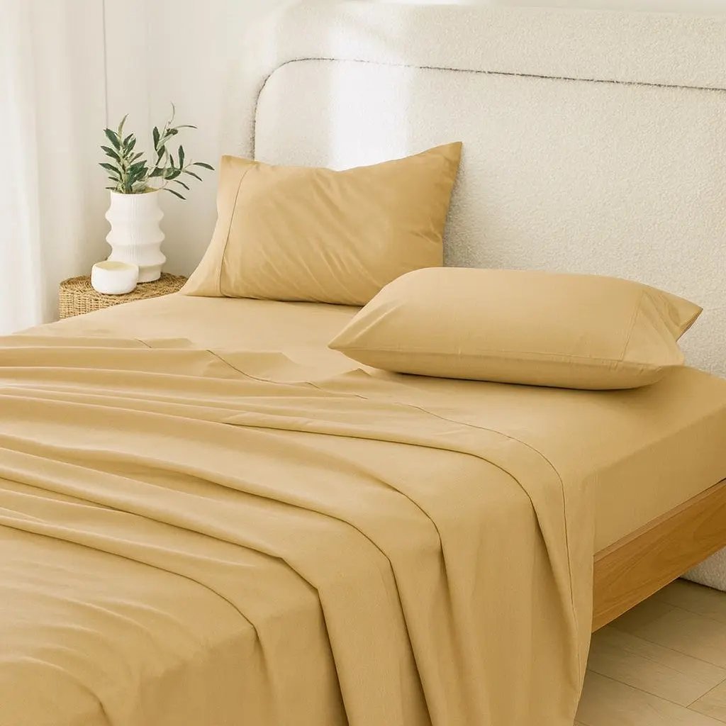 Three Piece Gold Cotton Twin XL Sheet Set