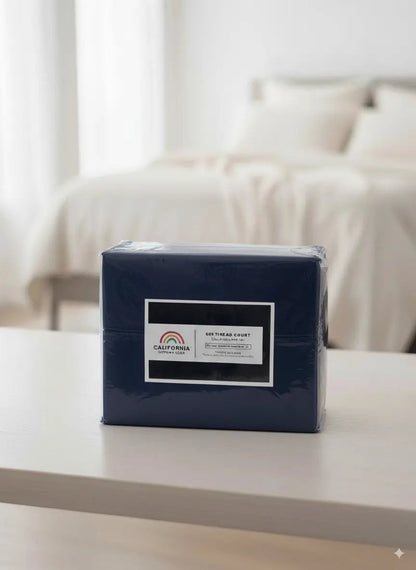 Four Piece Navy Blue Cotton King Sheet Set