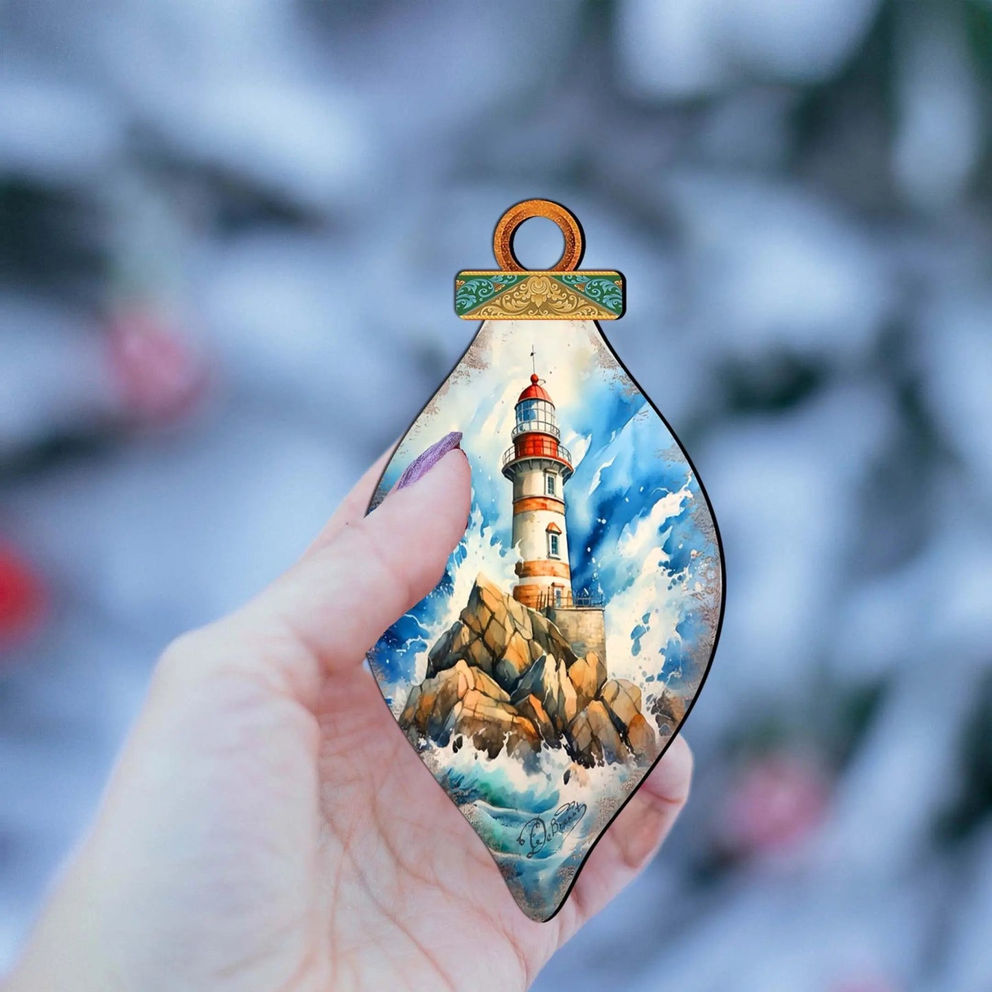 Wooden Christmas Tree Decorations - Lighthouse Wooden Ornaments by G.Debrekht Coastal Holiday Decor - 8688177