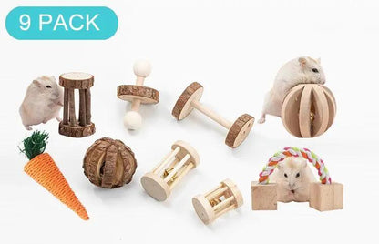Natural Wood Pet Toy Set: Interactive Playtime Fun For Hamsters, Rabbits, Guinea Pigs, Parrots, Cats, And Dogs