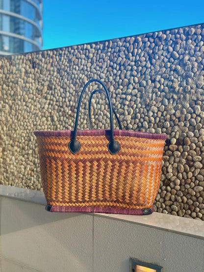 Orange Brown Natural Straw Bag
