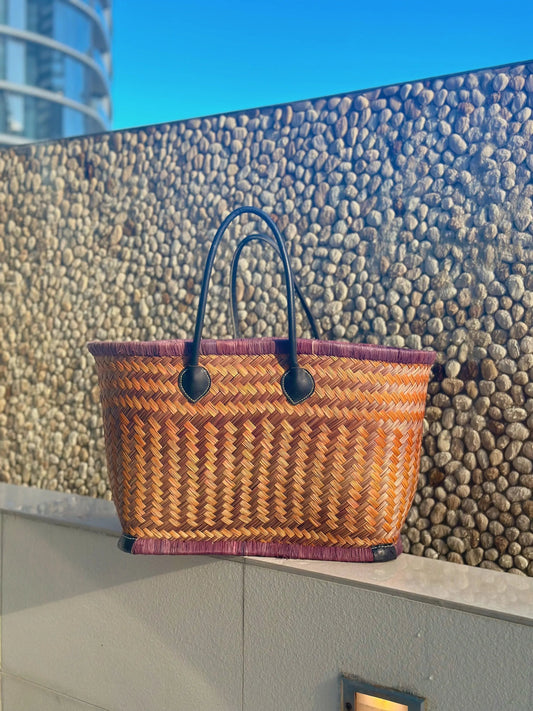Orange Brown Natural Straw Bag