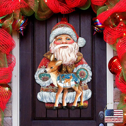 Holiday Fawn Decorative Christmas Door Decor by G. DeBrekht - Christmas Santa Snowman Decor - 8118081H