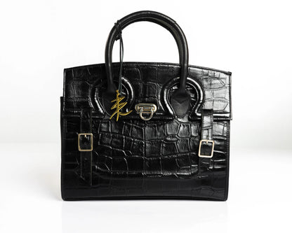 Stacy - Black Croc Tote Bag