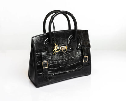 Stacy - Black Croc Tote Bag