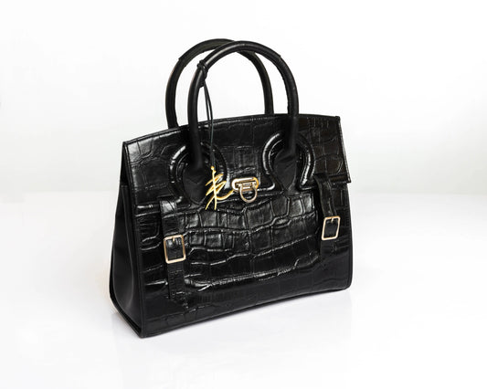 Stacy - Black Croc Tote Bag