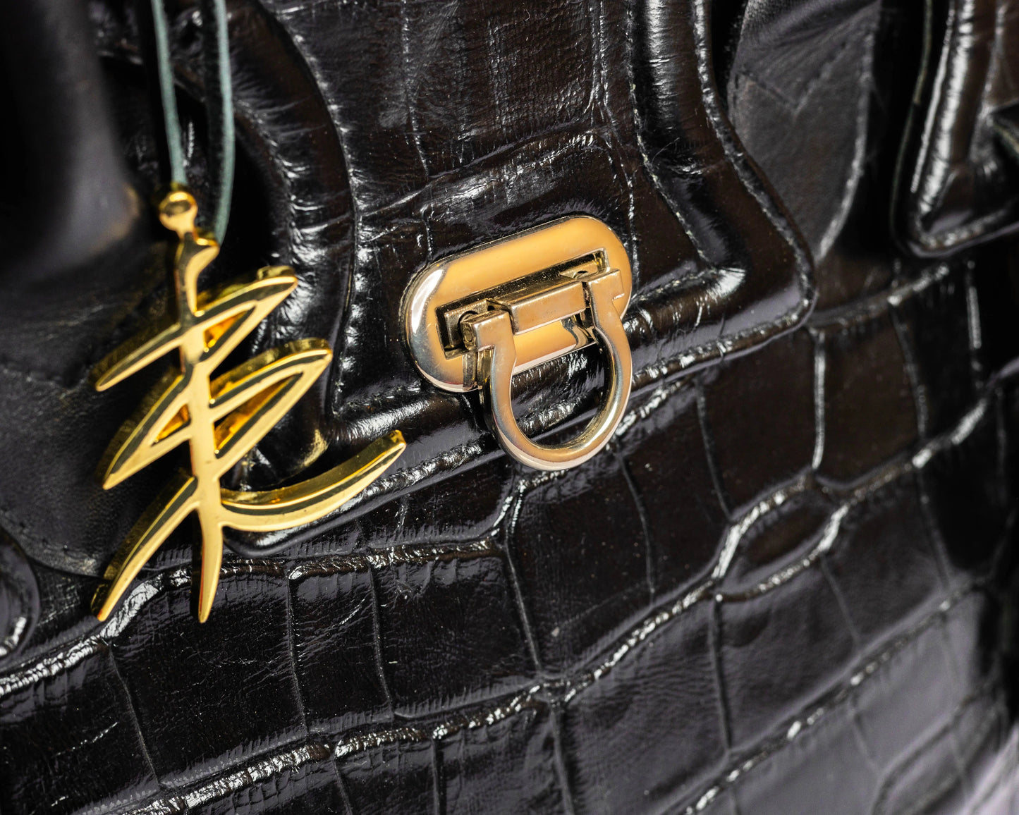 Stacy - Black Croc Tote Bag