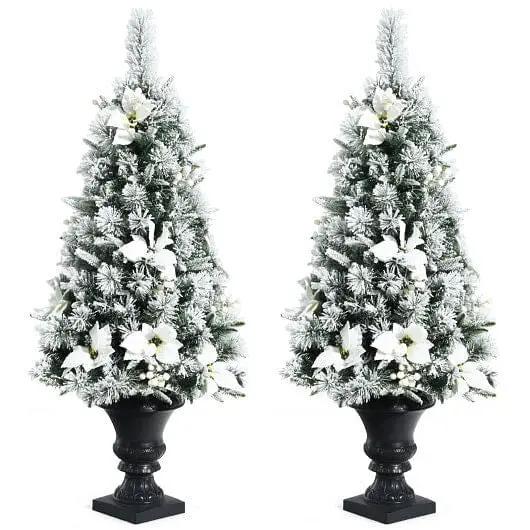 4 Feet Pre-lit Snowy Christmas Entrance Tree with White Berries and Flowers