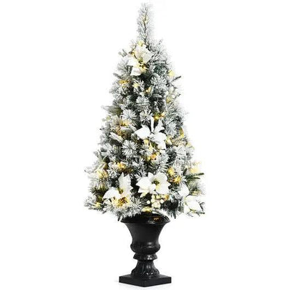 4 Feet Pre-lit Snowy Christmas Entrance Tree with White Berries and Flowers