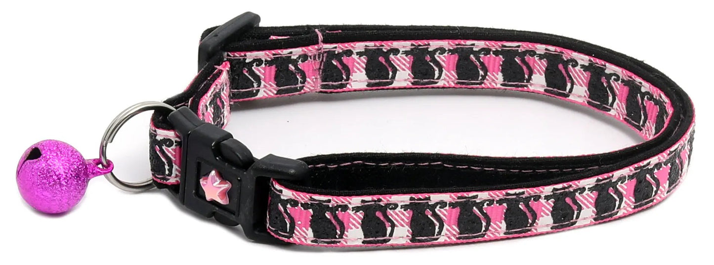 Glittering Black Cats on Plaid Breakaway Cat Collar
