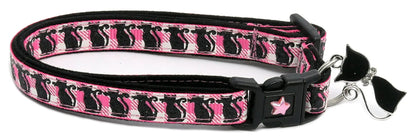 Glittering Black Cats on Plaid Breakaway Cat Collar