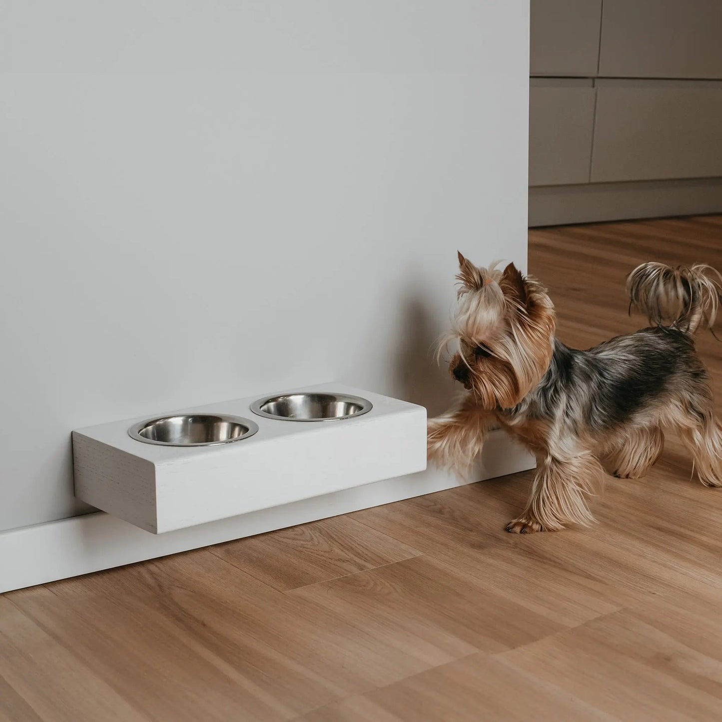 Small Dogs and Cats Wooden Elevated Stand, Young Dog Stand with Bowls