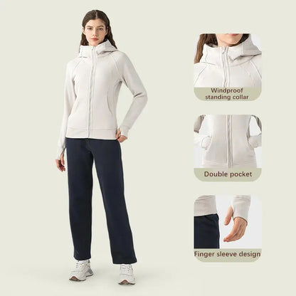 Xsunwing Custom Logo Fitness Coat Sports Wear Outwear Women Running Jackets With Thick Full Zip up Face Hoodie Sweater WDQ028-5