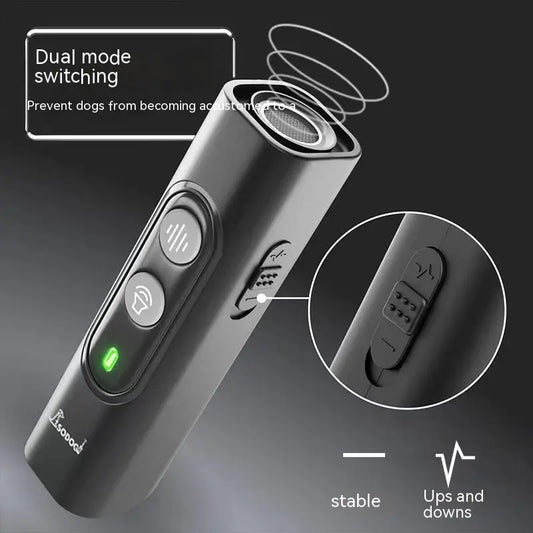 Dog training device with dual mode switching feature on a dark background