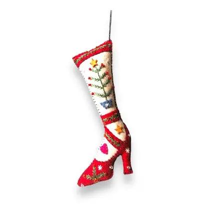 6.5" Red High Heeled Shoe w/White Stocking & Tree Branch