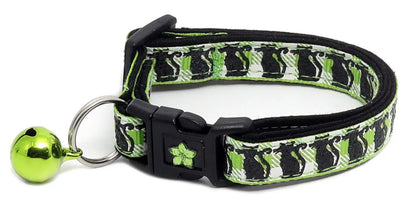 Glittering Black Cats on Plaid Breakaway Cat Collar