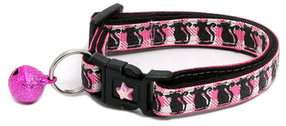 Glittering Black Cats on Plaid Breakaway Cat Collar