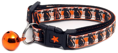 Glittering Black Cats on Plaid Breakaway Cat Collar