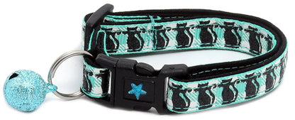 Glittering Black Cats on Plaid Breakaway Cat Collar