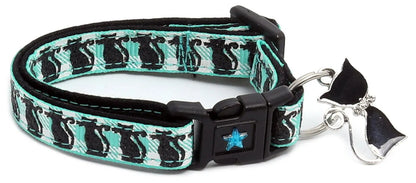 Glittering Black Cats on Plaid Breakaway Cat Collar