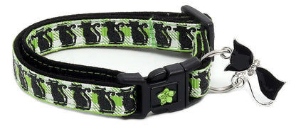 Glittering Black Cats on Plaid Breakaway Cat Collar