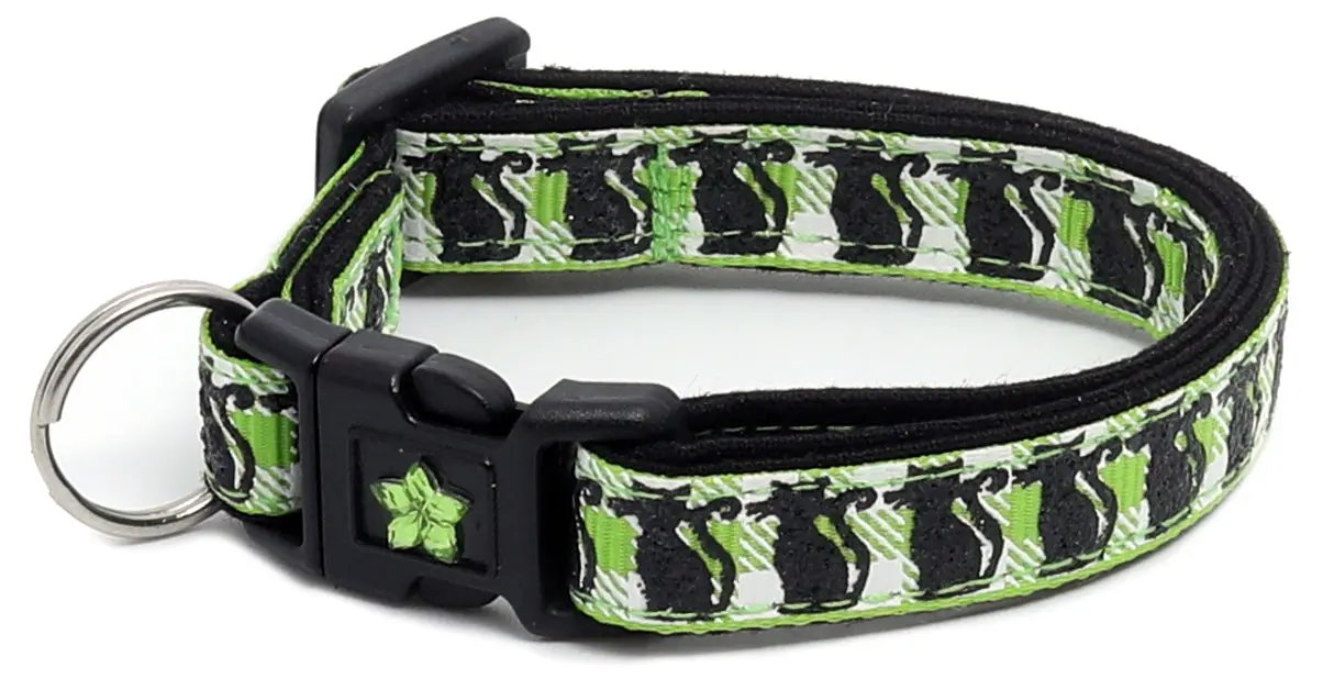 Glittering Black Cats on Plaid Breakaway Cat Collar
