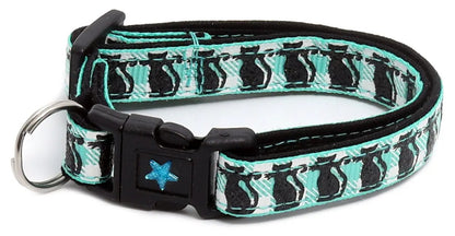 Glittering Black Cats on Plaid Breakaway Cat Collar