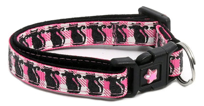 Glittering Black Cats on Plaid Breakaway Cat Collar