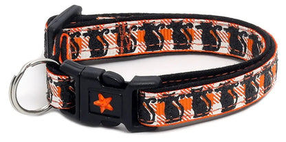 Glittering Black Cats on Plaid Breakaway Cat Collar