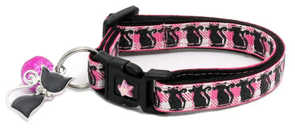 Glittering Black Cats on Plaid Breakaway Cat Collar