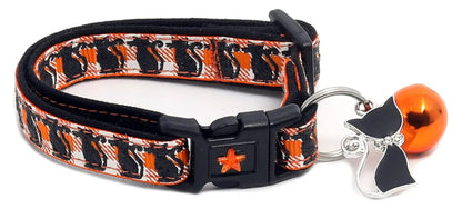 Glittering Black Cats on Plaid Breakaway Cat Collar